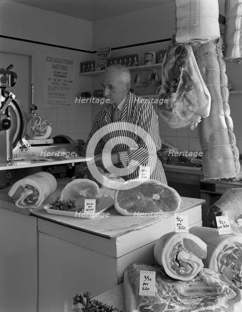 The new metric system of selling bacon, 1966.  Creator: Michael Walters.