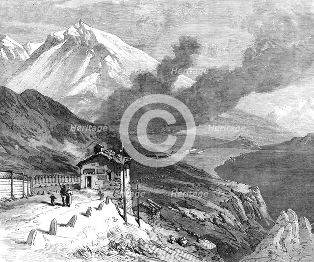 The new overland route to India: the railway over the Alps - summit of Mont Cenis and lake, 1869. Creator: Unknown.