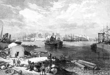 The new overland route to India: town and port of Brindisi, 1869. Creator: Unknown