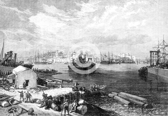 The new overland route to India: town and port of Brindisi, 1869. Creator: Unknown.