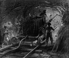 The new overland route to India and the railway tunnel of the Alps: boring-machine..., 1869. Creator: Unknown