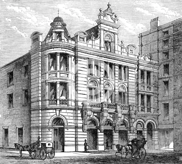 The new Savoy Theatre, front towards the Thames Embankment, 1881. Creator: Unknown.