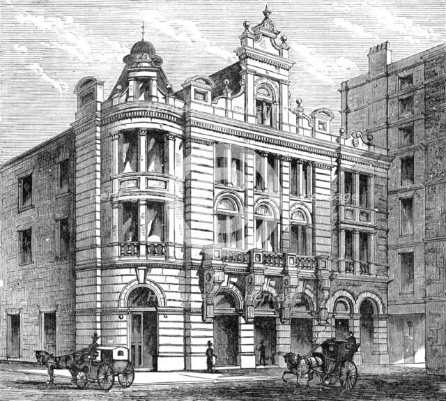 The new Savoy Theatre, front towards the Thames Embankment, 1881. Creator: Unknown.