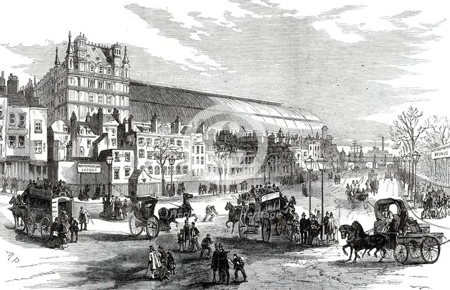 The New Street on the site of Northumberland House: view from Charing-Cross, 1876. Creator: M. P..