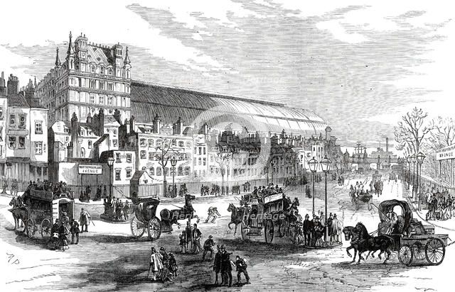 The New Street on the site of Northumberland House: view from Charing-Cross, 1876. Creator: M. P..