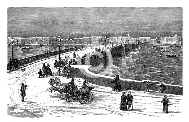 The Nicolai Bridge across the River Neva, St Petersburg, Russia, c1888. Artist: Unknown