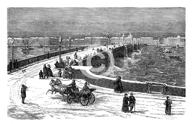 The Nicolai Bridge across the River Neva, St Petersburg, Russia, c1888. Artist: Unknown