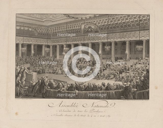 The Night of August 4, 1789 in the National Assembly, 1790. Artist: Helman, Isidore Stanislas (1743-1806/9)