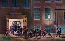 The Night Alarm, The Life of a Fireman 1854.Artist: Nathaniel Currier