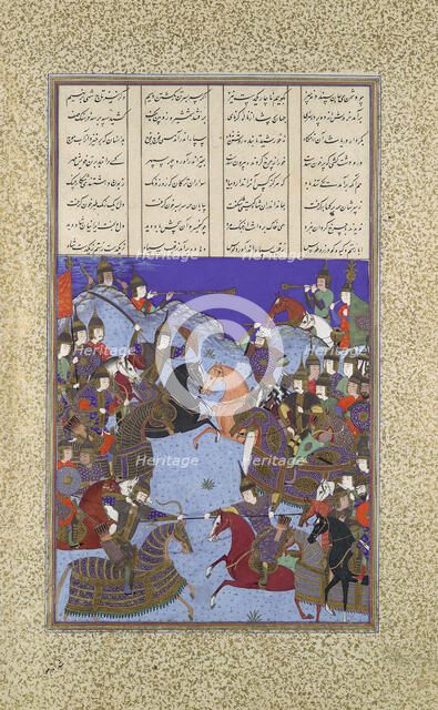The Night Battle of Kai Khusrau and Afrasiyab, Folio367v from the Shahnama..., ca. 1525-30. Creator: Bashdan Qara.