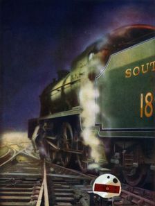 The Night Journey. A mixed-traffic locomotive of the Southern Railway at a cross-over 1935. Creator: Unknown