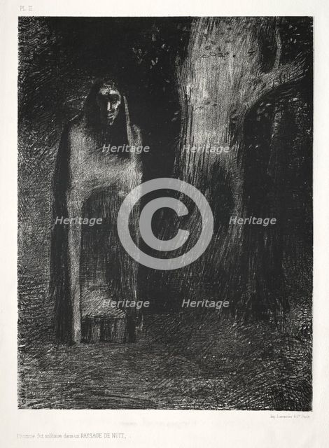The Night: The Man Was Alone in a Night Landscape, 1886. Creator: Lemercier & Cie.; Odilon Redon (French, 1840-1916).