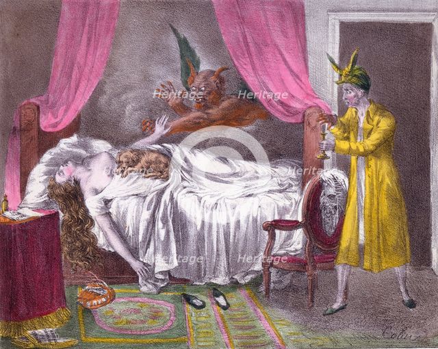 The Nightmare, from L'Album comique, pub. 1825 (hand coloured engraving)