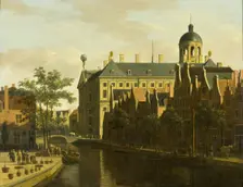 The Nieuwezijds Voorburgwal with the Flower and Tree Market in Amsterdam, c1675. Creator: Gerrit Berckheyde