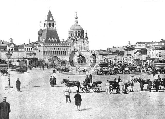 The Nikolayevsky Fountain on Lubyanka Square, Moscow, Russia, 1895.  Creator: Unknown.