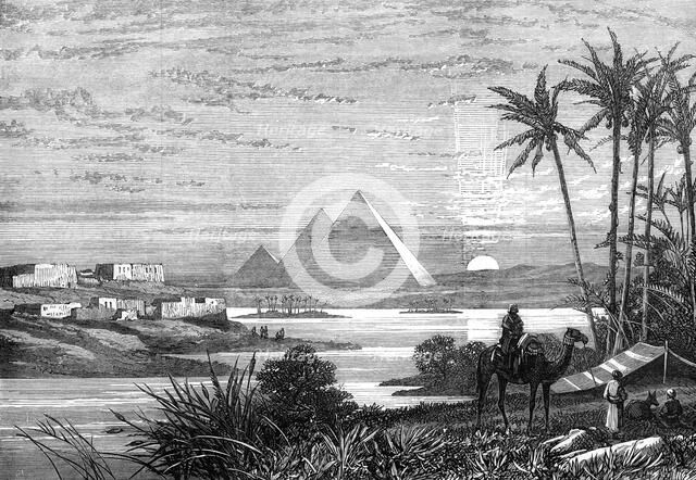 The Nile and the Pyramids from the Boulak road, 1874. Artist: Unknown