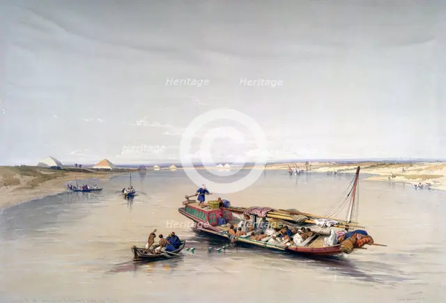 'The Nile looking towards the Pyramids of Dahshur and Saqqarah', 19th century. Artist: David Roberts