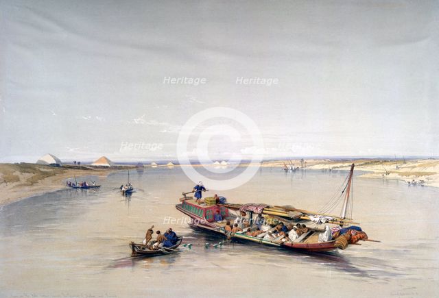 'The Nile looking towards the Pyramids of Dahshur and Saqqarah', 19th century. Artist: David Roberts