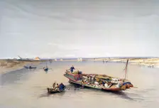 The Nile looking towards the Pyramids of Dahshur and Saqqarah 19th century. Artist: David Roberts