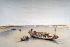 The Nile looking towards the Pyramids of Dahshur and Saqqarah 19th century. Artist: David Roberts