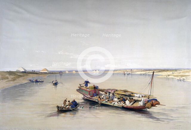 'The Nile looking towards the Pyramids of Dahshur and Saqqarah', 19th century. Artist: David Roberts
