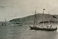 The Nimrod Passing H.M.S. Powerful,...in Lyttelton Harbour 1 January 1908, (1909)