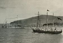 The Nimrod Passing H.M.S. Powerful,...in Lyttelton Harbour 1 January 1908, (1909)