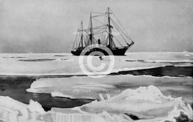 'The Nimrod Pushing Her Way Through Open Pack-Ice',  c1909, (1928). Artist: Unknown.