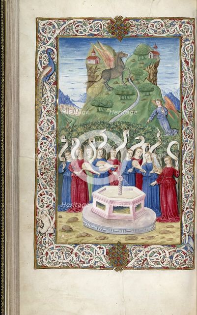 The nine Muses with Pegasus and Mount Helicon (From Argumentum by Guarinus Veronensis), 1485-1499. Artist: Anonymous  