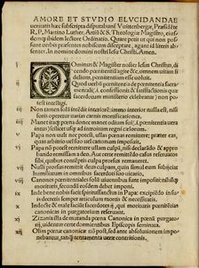 The Ninety-five Theses or Disputation on the Power of Indulgences by Martin Luther, 1517. Creator: Historic Object