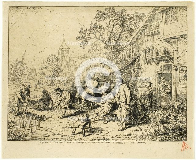 The Ninepin Players, 1846. Creator: Charles Emile Jacque.
