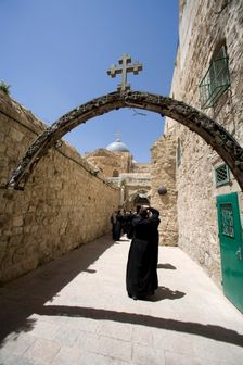 The Ninth Station of the Cross on the Via Dolorosa, Jerusalem, Israel. Creator: Samuel Magal