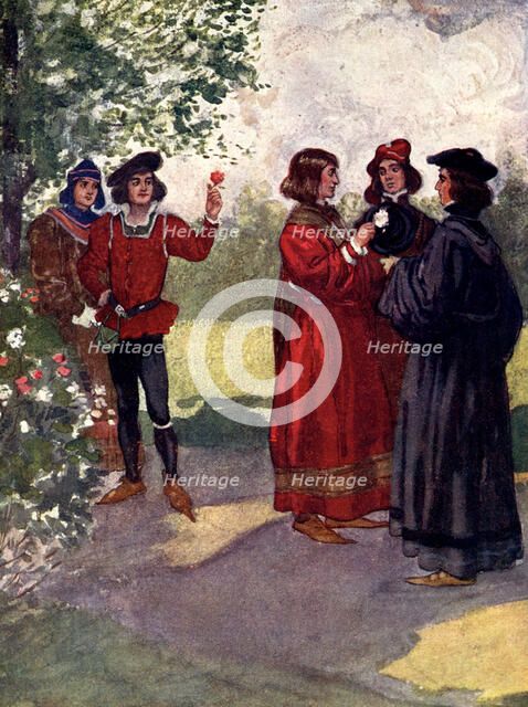 '...The nobles plucked red or white roses and put them in their caps', 15th century, (1905).Artist: A S Forrest