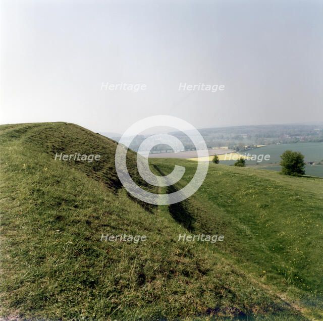 The north-west bank and ditch of Scratchbury hillfort, Norton Bavant, Wiltshire, 1999. Artist: IJ Leonard