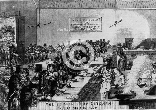 The north west public soup kitchen, Marylebone Road, London, 1858. Creator: C Wragg.