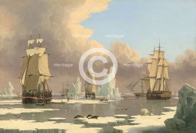 The Northern Whale Fishery: The "Swan" and "Isabella", c. 1840. Creator: John Ward I.