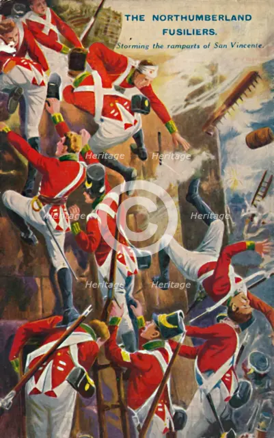 'The Northumberland Fusiliers. Storming the ramparts of San Vincente', 1812, (1939).  Artist: Unknown.