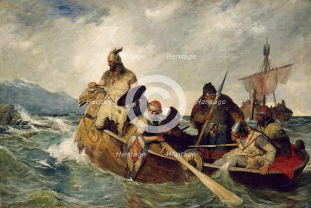 The Norwegians land on Iceland in 872, 1877. Creator: Oscar Wergeland.