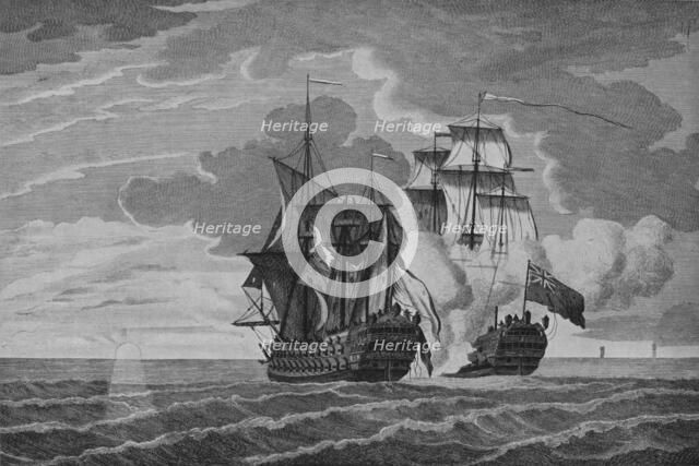 'The 'Nottingham' and the 'Mars'', c1750. Artist: Remigius Parr.