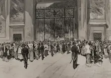The novendialis ceremonies after the death of Pope Pius IX in Rome, (Italy), 1878. Creator: Bernardo Rico