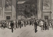 The novendialis ceremonies after the death of Pope Pius IX in Rome, (Italy), 1878. Creator: Bernardo Rico