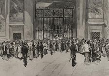 The novendialis ceremonies after the death of Pope Pius IX in Rome, (Italy), 1878. Creator: Bernardo Rico