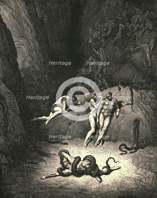 'The other two look'd on, exclaiming, "Ah! How dost thou change, Agnello!"', c1890.  Creator: Gustave Doré.