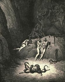 The other two look'd on, exclaiming, "Ah! How dost thou change, Agnello!" c1890. Creator: Gustave Doré