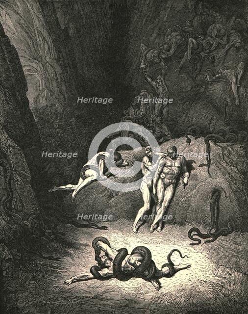 'The other two look'd on, exclaiming, "Ah! How dost thou change, Agnello!"', c1890.  Creator: Gustave Doré.