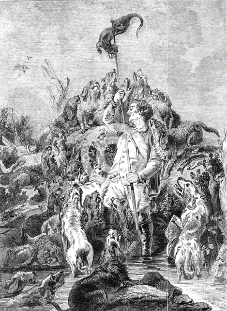 "The Otter Speared", painted by E. Landseer, R.A., 1844. Creator: Unknown.