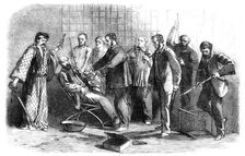 The Outrage at the British Embassy at Japan: midnight scene in Mr. Alcock's room at To-Sen..., 1861. Creator: Unknown