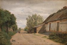 The Outskirts of the Village of Vejby. By the Roadside the Painter J.Th. Lundbye Sketching, 1843. Creator: Peter Christian Thamsen Skovgaard