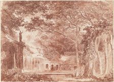 The Oval Fountain in the Gardens of the Villa d'Este, Tivoli, 1760. Creator: Hubert Robert