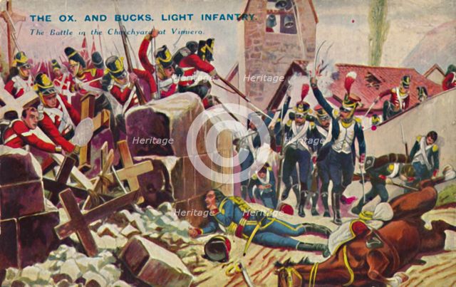 'The Ox. And Bucks. Light Infantry. The Battle in the Churchyard at Vimiero', 1808, (1939). Artist: Unknown.